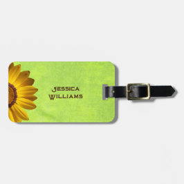 Etiqueta Para Maletas Flores amarillas en un abstracto monograma verde