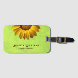 Etiqueta Para Maletas Flores amarillas en un abstracto monograma verde
