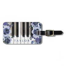 flores azules polvorientas diseño de piano etiquet
