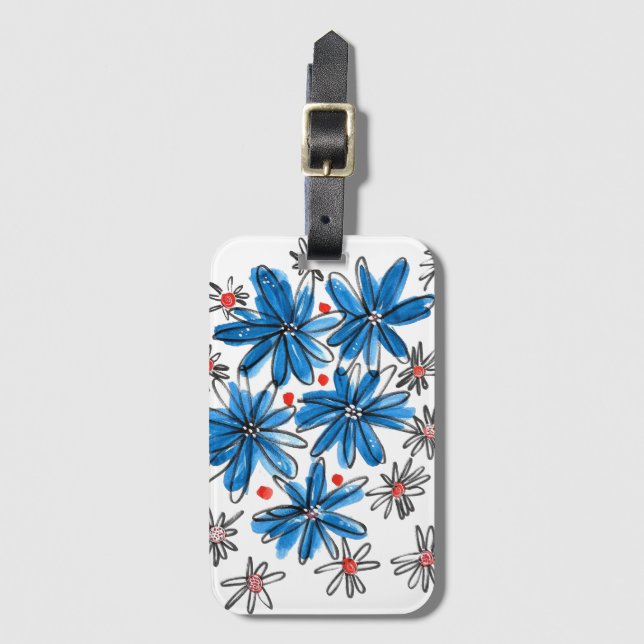 Etiqueta Para Maletas Flores azules y blancas singulares (Anverso vertical)