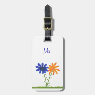 Etiqueta Para Maletas Flores azules y Naranjas Sr. Bolsas de equipaje