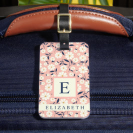 Etiqueta Para Maletas Flores blancas de color rosa-rosa con flores