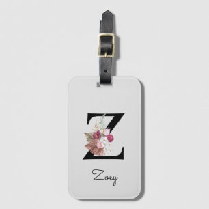 Etiqueta Para Maletas Flores Boho Monogramadas Inicial Z