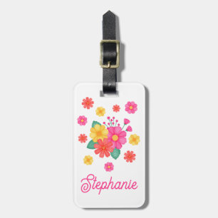 Etiqueta Para Maletas Flores caprichosas Personalizado Texto monogramado