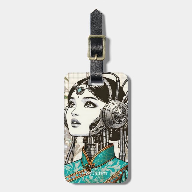 Etiqueta Para Maletas Flores Chicas Fantasy Cute Robot (Frente Vertical)
