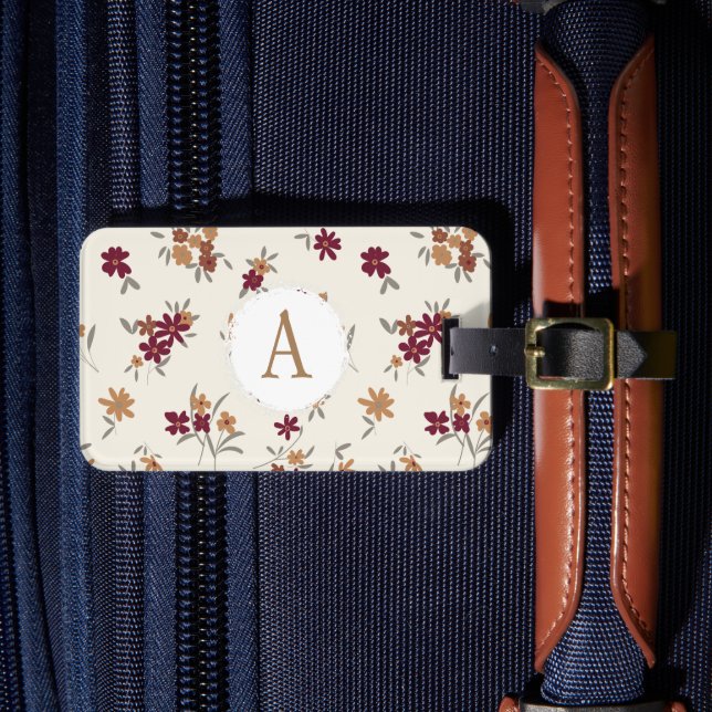 Etiqueta Para Maletas Flores Dainty Gold Maroon (Anverso In situ 4)