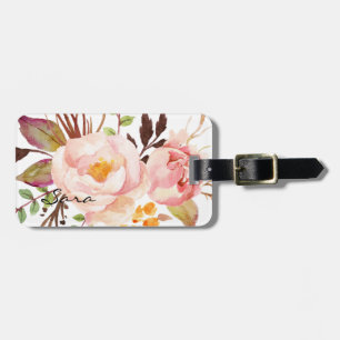 Etiqueta Para Maletas Flores de acuarela rusticas personalizadas