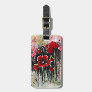 Etiqueta Para Maletas Flores De Adormidera En Acuarela