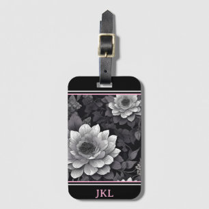 Etiqueta Para Maletas Flores de blanco y negro