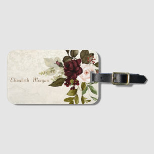 Etiqueta Para Maletas Flores de Borgoña de Encaje Chic Vintage