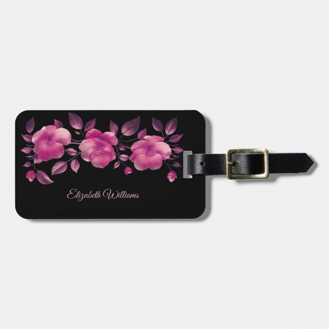 Etiqueta Para Maletas Flores de cerezo metálicas rosadas brillantes (Frente Horizontal)