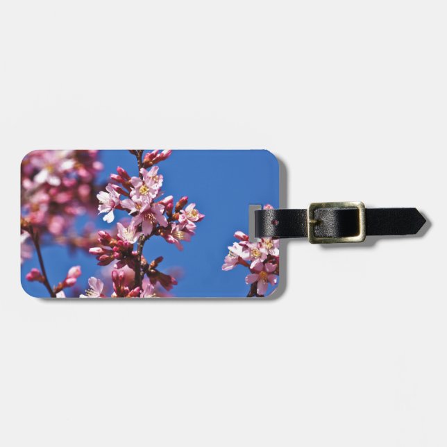 Etiqueta Para Maletas Flores de Cerezo Sakura Tocando Azul (Frente Horizontal)