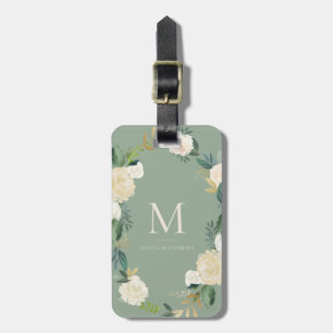 Etiqueta Para Maletas Flores de color de agua Relieve metalizado dorado 