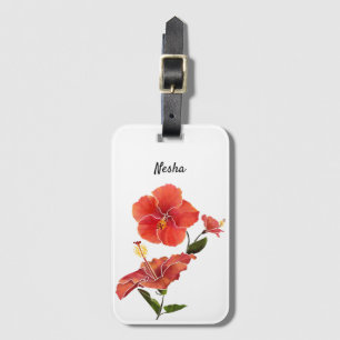 Etiqueta Para Maletas Flores de color rojo hibiscus