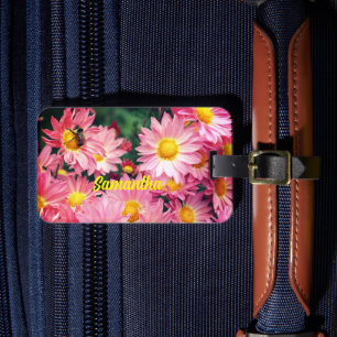 Etiqueta Para Maletas Flores De Daisy Rosa Y Abeja Bumble Personalizadas