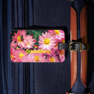 Etiqueta Para Maletas Flores De Daisy Rosa Y Abeja Bumble Personalizadas