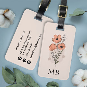 Etiqueta Para Maletas Flores de durazno lindas y femeninas con monograma