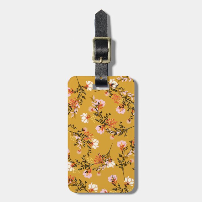 Etiqueta Para Maletas flores de fondo amarillo (Frente Vertical)