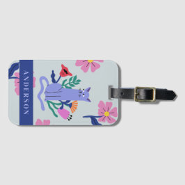 Etiqueta Para Maletas Flores de gato y matisse azul personalizable ruso