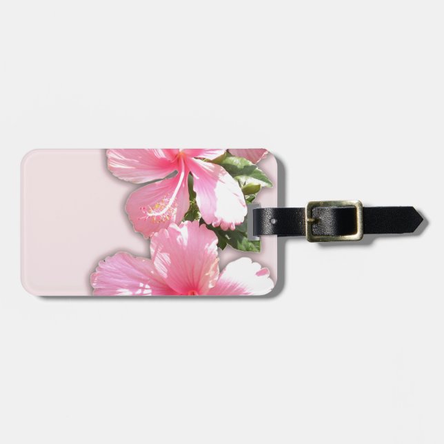 Etiqueta Para Maletas Flores de Hibiscus rosa brillantes (Frente Horizontal)