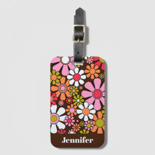 Etiqueta Para Maletas Flores de jardín retro Groovy patrón floral de los
