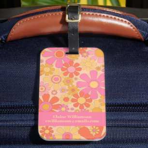 Etiqueta Para Maletas Flores de jardín retro Patrón floral de 60 años 70