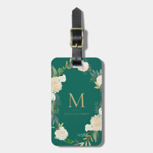Etiqueta Para Maletas Flores de la acuarela con verde del monograma del