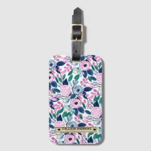Etiqueta Para Maletas Flores de la marina rosa dulce acuarela Monograma 