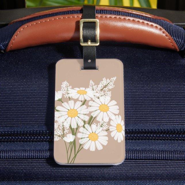 Etiqueta Para Maletas Flores de margarita blanca en beige (Anverso In situ 2)