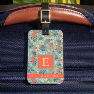 Etiqueta Para Maletas Flores de Naranja rosa azul floral verde personali