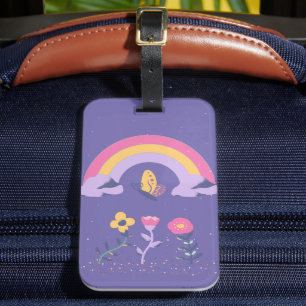 Etiqueta Para Maletas Flores de nubes de mariposa arco iris