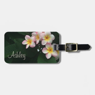 Etiqueta Para Maletas Flores de plumería hawaiana verde amarillo blanco 