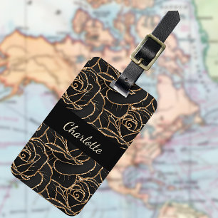 Etiqueta Para Maletas Flores de rosas de oro negro