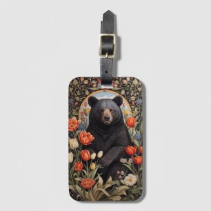 Etiqueta Para Maletas Flores de tulipanes coloridas del oso negro