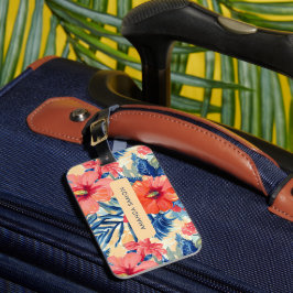 Etiqueta Para Maletas Flores de Verano Patrón Floral de Hibisco Tropical