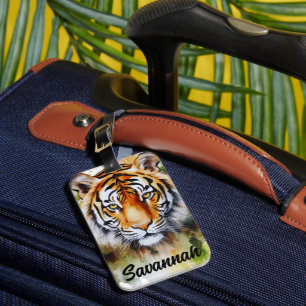 Etiqueta Para Maletas Flores del Pastel de Tigre Safari acuarela Savanna
