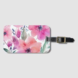Etiqueta Para Maletas Flores en Flor | Flores Rosadas Pintadas con Acuar