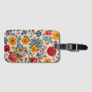 Etiqueta Para Maletas Flores en todas partes, diseño colorido,