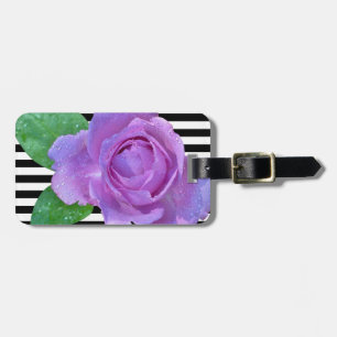Etiqueta Para Maletas Flores modernas chic femeninas, rosa púrpura, raya