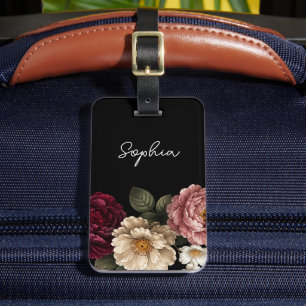 Etiqueta Para Maletas Flores Negras Florales Personalizadas Boho