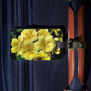 Etiqueta Para Maletas Flores Primrose amarillas personalizadas