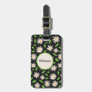Etiqueta Para Maletas Flores Retro Daisy sobre negro personalizado 