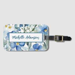 Etiqueta Para Maletas Flores Retro Elegante De Color Blanco Azul Llanto