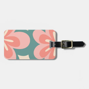 Etiqueta Para Maletas Flores rosa y turquesa de estilo retro