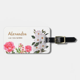 Etiqueta Para Maletas Flores rosas color de agua personalizadas Arte flo