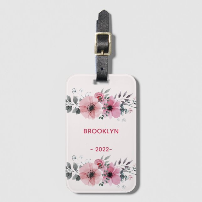 Etiqueta Para Maletas Flores rosas modernas (Anverso vertical)