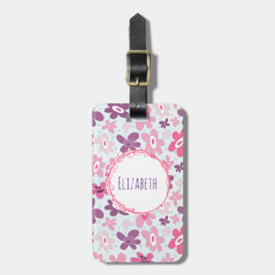 Etiqueta Para Maletas Flores rosas y corazones azules muy dulces