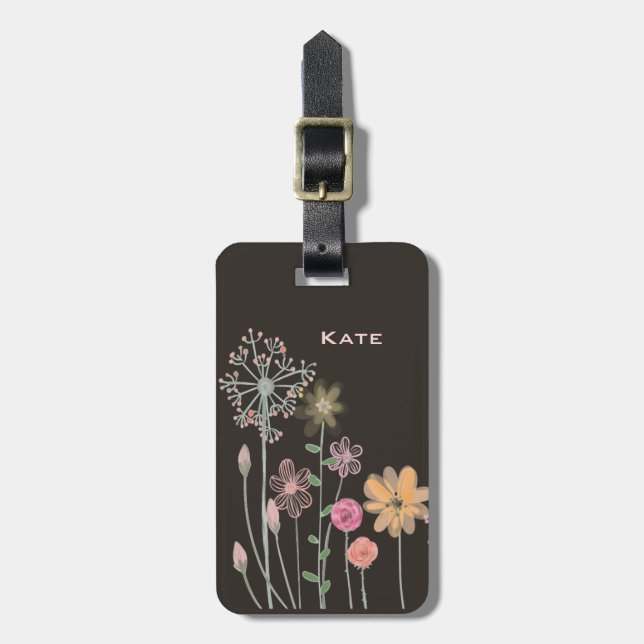 Etiqueta Para Maletas Flores silvestres acuarelas personalizadas (Frente Vertical)