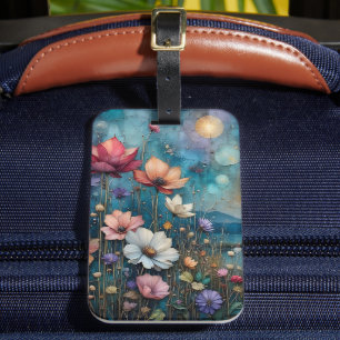 Etiqueta Para Maletas Flores Silvestres Coloridas en el Paisaje del Bord