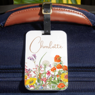 Etiqueta Para Maletas Flores silvestres coloridas Nombre botánico del pa